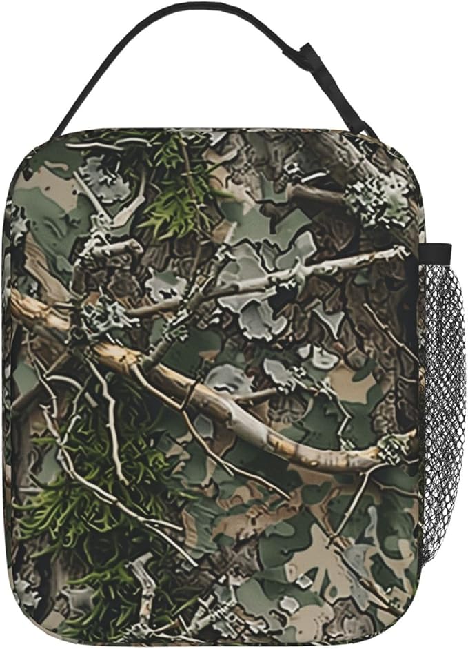 Reusable Camo Lunch Box for Kids Girls Boys Women Adult, Insulated Realistic Camouflage and Woodland Lunch Bag,Polyester Cooler Handbags Case for School Picnic Work Travel Beach or Hiking