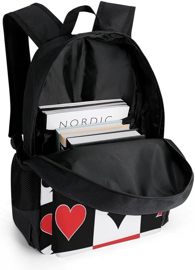Lightweight Rucksacks for Climbing Outdoors Walking Cycling, Large Capacity Anti-Theft Multipurpose Carry On Bag, Poker Suits Hearts Diamonds Spades Grid Playing Cards Camping Outdoor Backpack