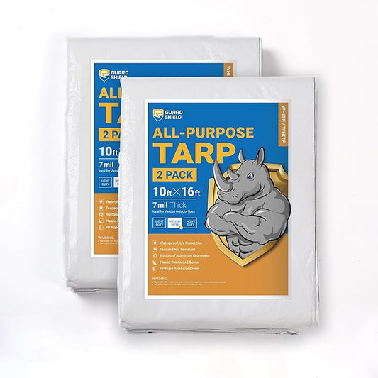 GUARD SHIELD White Tarp 10x16 Feet Medium Duty All Purpose Poly Tarps Cover 7mil (2-Pack)