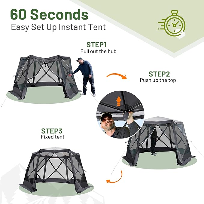 TIMBER RIDGE Easy Pop Up Gazebo Canopy Tent for Camping, 11.5 X 9.8 Ft Portable Instant Screenhouse, Pop Up Screened in Canopy with Netting for Backyard, Patio, Outdoor, Tailgating, Picnics, Grey