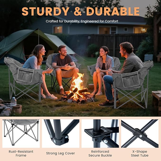 Oversized Heated Camping Chair, Heated Chairs Outdoor Sports with 3 Heat Levels, Portable Folding Heated Outdoor Chair for Lawn Patio Lounge, Battery NOT Included