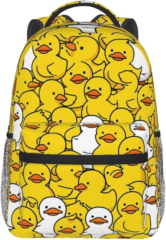 Men Women Lightweight Yellow Flat Mouth Ducks Daypack Bookbag Big Capacity Carry On Bag With Side Pockets for Camping Travel Bicycle