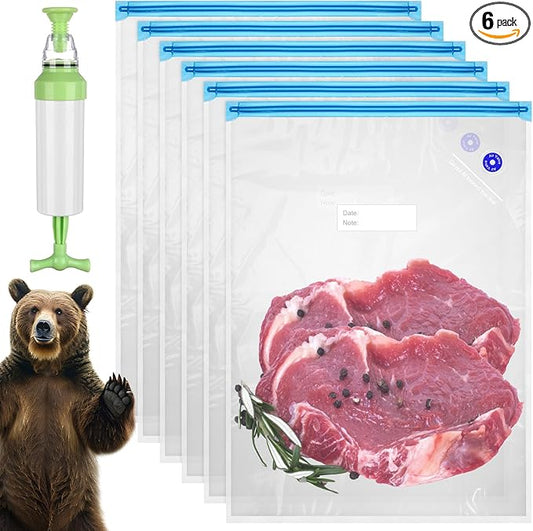 6Pcs Odor Proof Food Storage Bear Bags 14x20 Inch Reusable Double-Tracked Zip Packages Tear Resistant Barrier Bags for Keep Fresh, Backpacking, Camping, Outdoor, Refrigerator Freezing