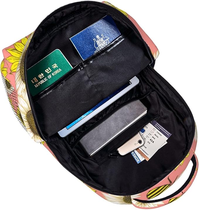 Shoulder Book Bags Polyester Multipurpose Anti-Theft Bee Sunflowers Carry On Bag Large Capacity Travel Hiking Camping Rucksack