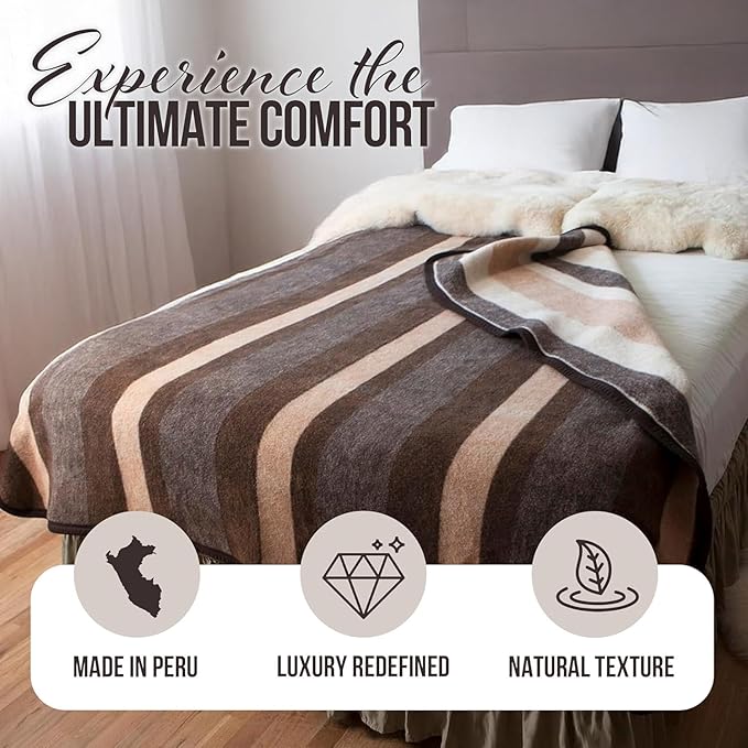 Natural Alpaca & Sheep Wool Blanket – King Size – Heavyweight Warmth, Thick, Breathable, Natural Texture & Scent, 103 x 86 inches, 7.2 lbs