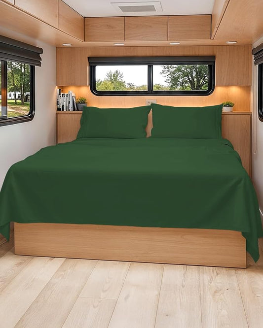Short Queen Size 4 Piece Sheet Set - RV Short Queen, Soft, Breathable and Cooling Bed Sheets Set with Deep Pockets - Hotel Luxury Bedding for Women, Men, Kids, Teens, Boys and Girls - Emerald Green