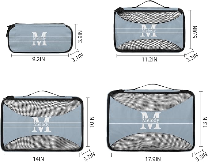 Personalized Name 4 Set Packing Cubes Luggage Packing Organizers Travel Accessories for Women Girls, Light Steel Blue with Initial Letter