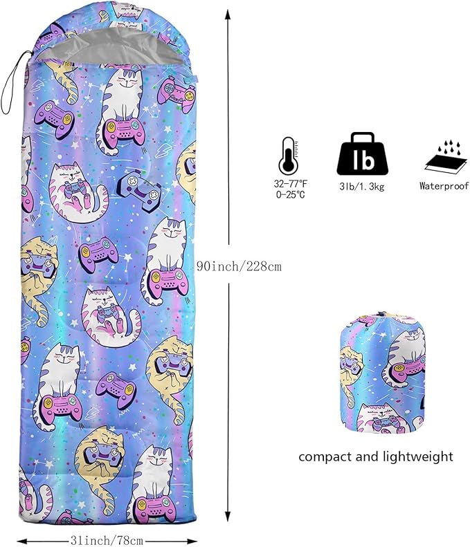 Kids Sleeping Bag for Boys Girls,Rocket Moon Print-Lightweight Warm Portable Outdoor Indoor-Waterproof Cold Weather Resistant Sleeping Bag for Camping Hiking