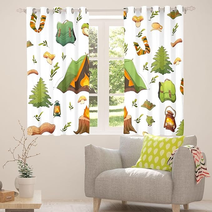 Feelyou Camping Camper Blackout Curtains Happy Camping Darkening Drapes for Bedroom Living Room Decor Camper Thermal Insulated Shades Window Treatments, 2 Panels 42 x 84 Inch
