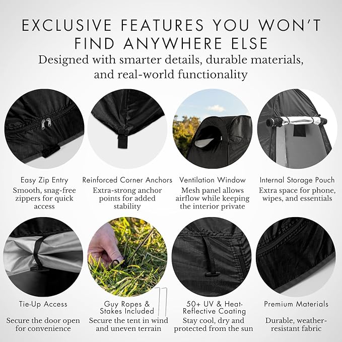 Portable Pop-Up Privacy Tent – Black/Green & Carry Bag. Outdoor Shower, Toilet, and Changing shelter. Water-Repellent, Compact, UV-Protective. Privacy Tent for Camping, Beach, Hiking, and Festivals.