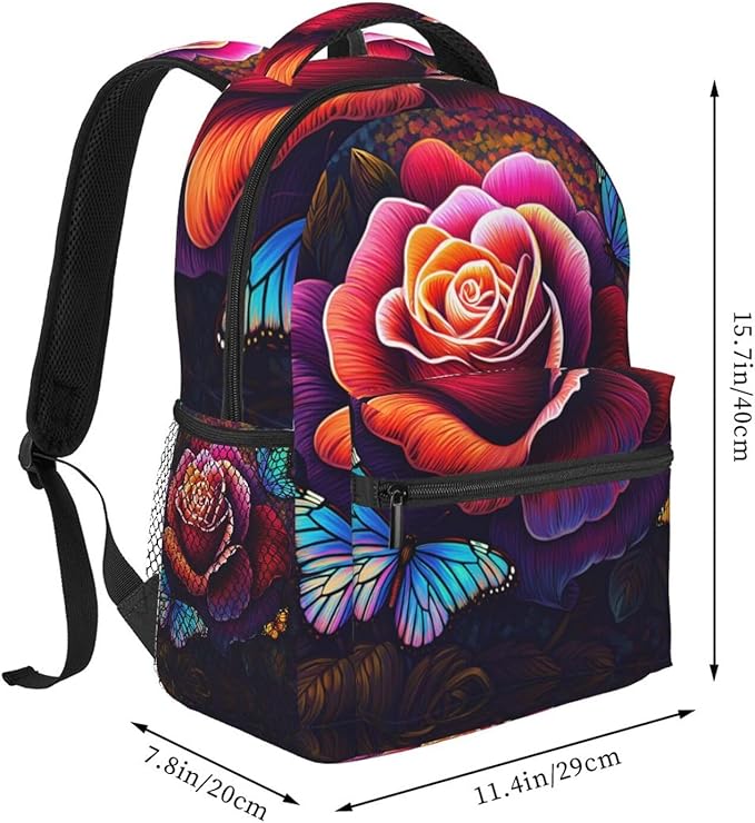 Men Women Polyester Trippy Tie Dye Rose Colorful Art Daypack Big Capacity Shoulder Bag With Adjustable Shoulder Straps for Camping Travel Walking Cycling
