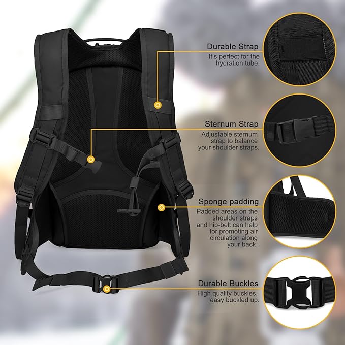 Mardingtop 28L Tactical Backpack for Men with Loop and Hook Patch, Molle EDC Motorcycle Backpacking Backpack for Hiking,Camping