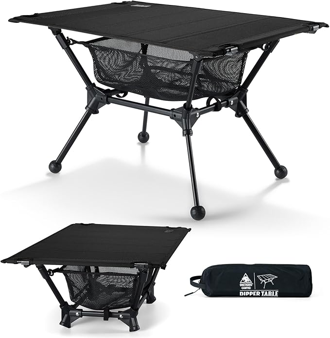 ONETIGRIS Dipper Camping Table, Lightweight Portable Folding Table with Mesh Storage Net, High/Low Options, Ideal for Camping, Hiking, Tailgating, Beach, Picnic, Travel, Backyard