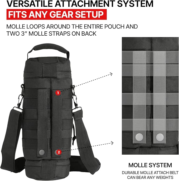 Orca Tactical Molle Water Bottle Pouch - Molle Water Bottle Holder Fits Most 32 and 40 oz Bottles - Water Bottle Pouch for Backpack - Thicker Insulated Water Bottle Holster Keeps Drinks Cooler Longer