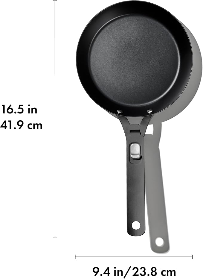 OXO Outdoor Pre-Seasoned Carbon Steel 8" Frying Pan Skillet, Detachable Handle for Easy Storage, Indoor Use, Nonstick with Use, Induction Suitable, Oven & Broiler Safe,Browning, Grill,Sear,Saute,Black