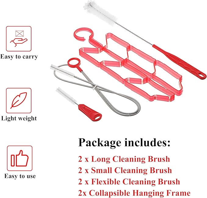 Patelai 2 Set 8 in 1 Hydration Bladder Cleaning Kit Includes 3 Different Brushes and Drying Collapsible Bladder Frame, Water Reservoir Backpack Cleaning Kit