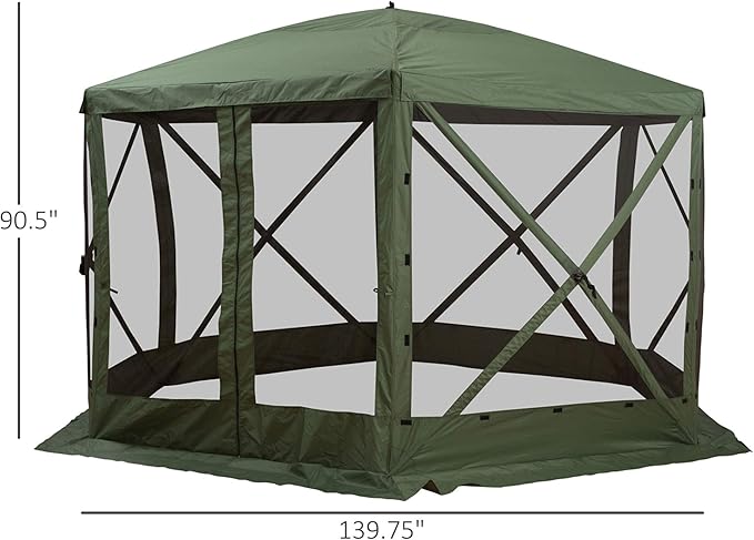 Outsunny Hexagon Screen House, Pop Up Tent Portable Gazebo Canopy Shelter with Mesh Netting Walls, Carry Bag and Shaded Interior, 12' x 12', Green