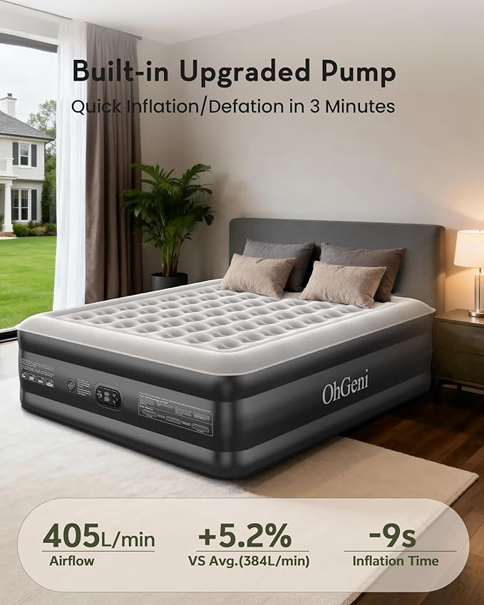 OhGeni 20" Raised King Air Mattress with Built in Pump, Luxury Real Bed Height Blow up Mattress, 3-4 Persons Inflatable Mattress for Guests & Family Party, Ideal for Elder People, 700lbs
