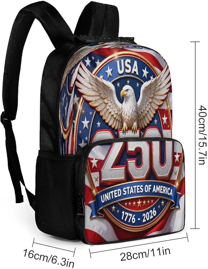 Rucksack Anti-Theft Multipurpose Big Capacity Carry On Bag, American Anniversary 250th Freedom Patriotic Art Traveling Camping Backpack With Side Pockets