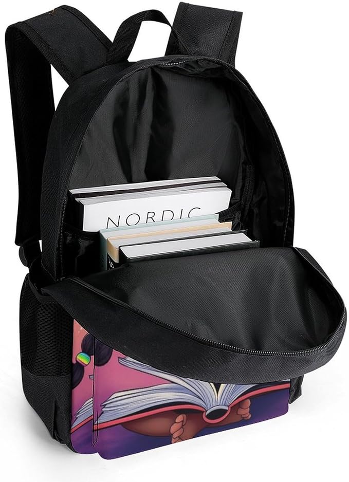 Shoulder Book Bags Polyester Multipurpose Anti-Theft African American Black Woman Book Art Carry On Bag Large Capacity Travel Hiking Camping Rucksack