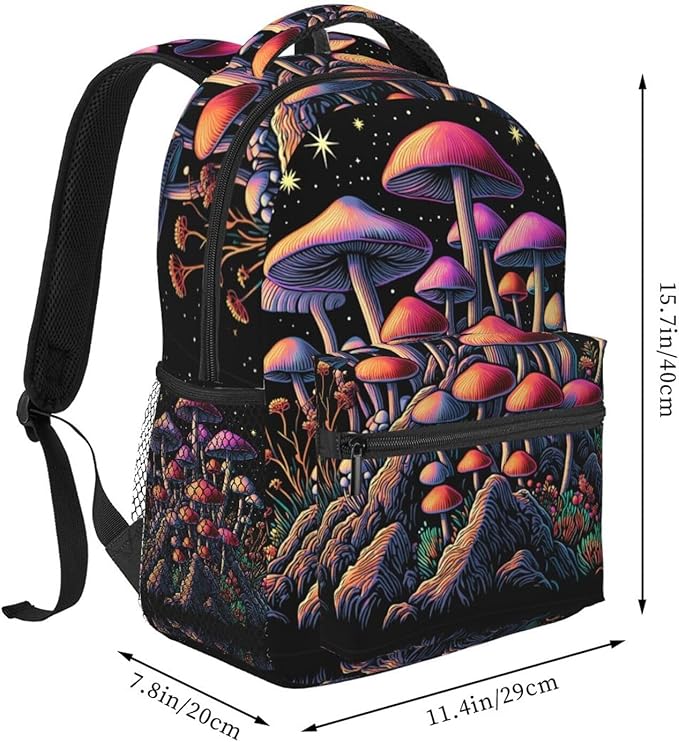 Backpack Anti-Theft Multipurpose Large Capacity Carry On Bag, Trippy Mushroom Art Camping Outdoor Backpack With Side Pockets