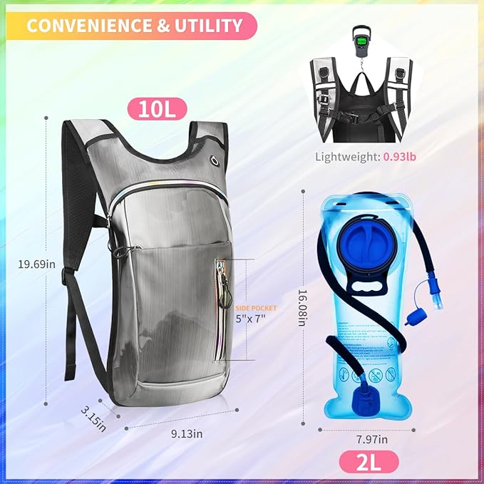Hydration Backpack, Water Backpack with 2L Hydration Bladder, Rave Backpack Hydration Pack, Festival Essential for Raves, Hiking, Cycling, Climbing, Running, Outdoor, Camping and More