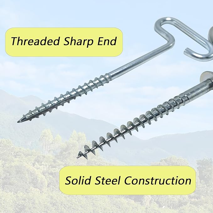 4Pcs Heavy Duty Tent Stakes, 20cm Ground Anchors, Threaded Peg for High Winds, Ice Fishing Shelter Nails, Metal Stake for Outdoor Summer Camping Activities, Durable Tent Fixer Spikes