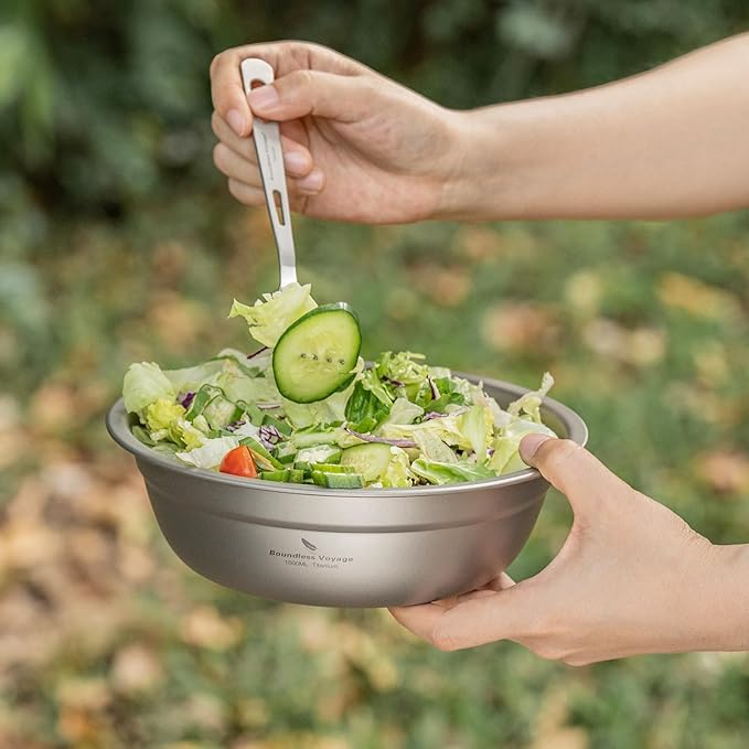 Boundless Voyage Titanium Camping Plate Bowl Set Rice Soup Salad Stackable Serving Bowls Ultralight Dinnerware Set Dishwasher Safe 1000ml ti1146T