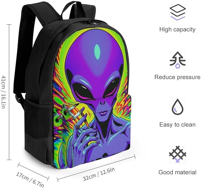 Rucksacks Polyester Anti-Theft Multipurpose Trippy Alien Art Carry On Bag Large Capacity Gym Outdoor Hiking Backpack With Smooth Zippers