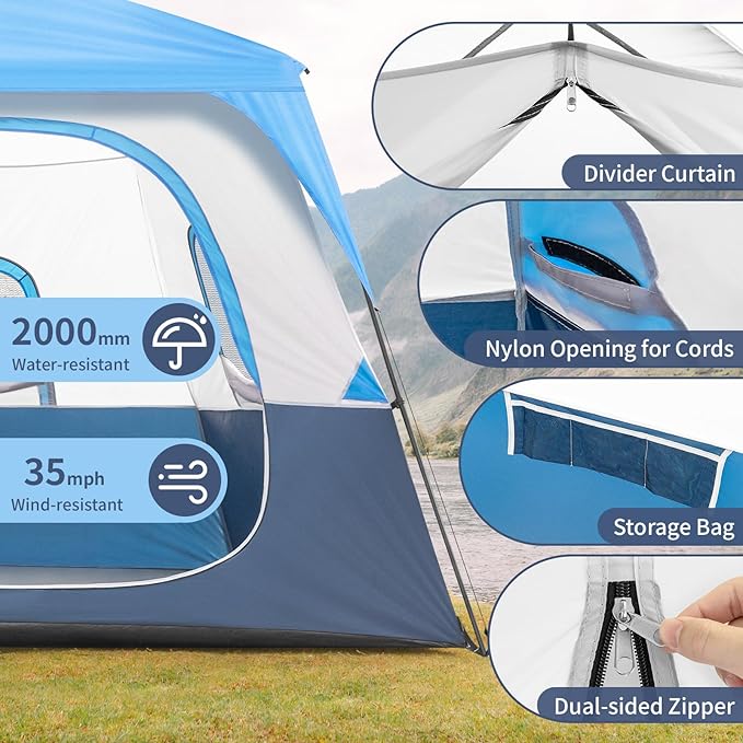 Outvita 8/10 Person Camping Tent, Large 2 Room Family Tent with Weatherproof Instant Cabin Shelter with Rainfly & Carry Bag for Backpacking Hiking Car Traveling…
