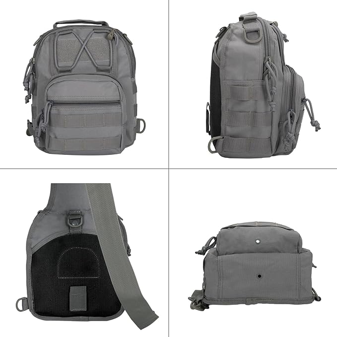 Viriber Tactical Backpack, Waterproof Military Cross-body Molle Sling Shoulder Backpack Chest Bag for Outdoor Every Day Carry gray