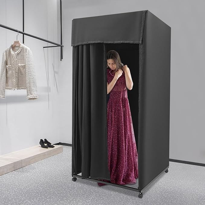 Clothing Store Fitting Tent, Portable Changing Room, Dressing Room for Boutique, Privacy Tent for Indoor Outdoor House Office Mall (Rectangular-Black-B)