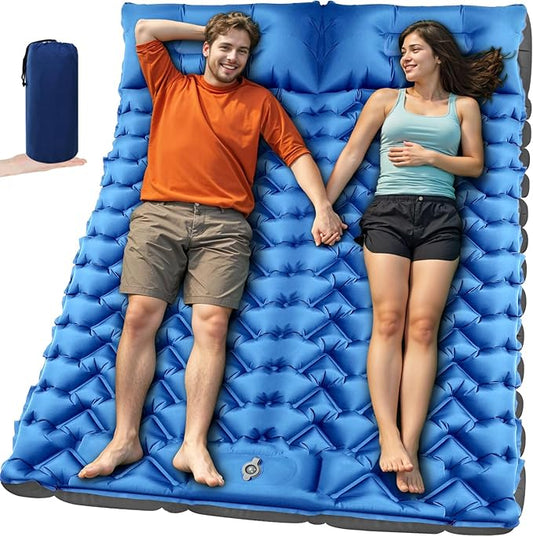 Double Sleeping Pad for Camping, 4in Extra-Thick with Built-in Foot Pump & Pillow, Compact 2 Person Ultralight Camp Air Mattress for Backpacking, Hiking, Tent, Car, Travel, Gift