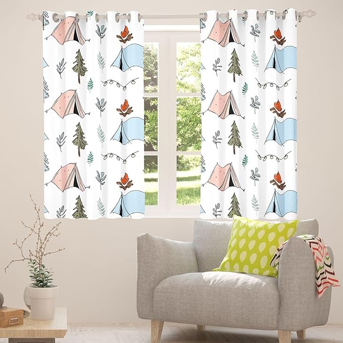 Feelyou Camping Camper Curtains for Bedroom Living Room Campfire Tent Blackout Darkening Drapes Happy Camping Window Treatments, 2 Panels 42 x 63 Inch Room Decor