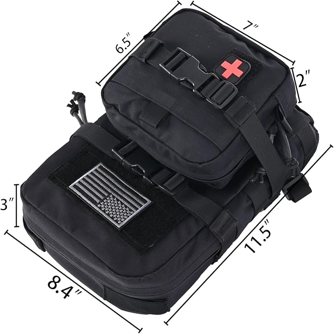 Tactical Mini Molle Hydration Pack,Molle Hydration Carrier with IFAK Pouch&US Flag&Med Patch,Hydropack for 2L Water Bladder