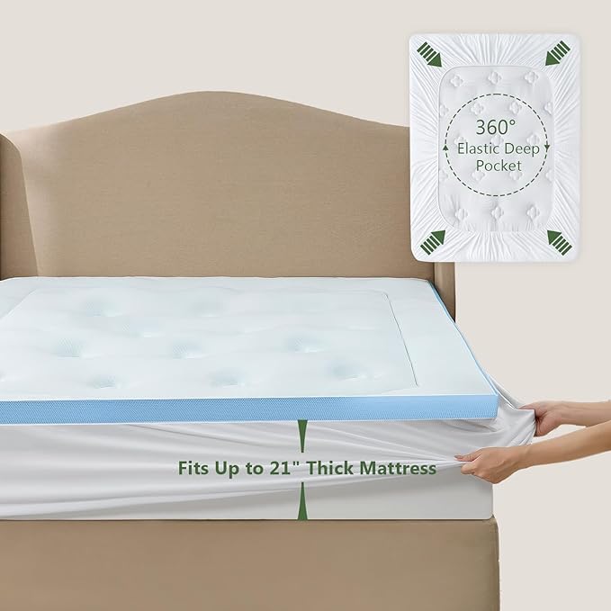 Hansleep Full Size Memory Foam Mattress Pad Topper, Full Foam Mattress Topper Viscose Derived from Bamboo, Full Bed Mattress Pad Cover for Back Pain Relief, 54" x75", White