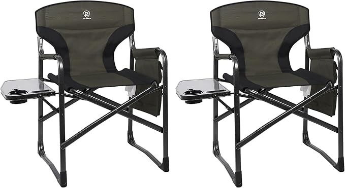 EVER ADVANCED Lightweight Folding Directors Chairs Outdoor, Aluminum Camping Chair with Side Table and Storage Pouch, Heavy Duty Supports 350LBS