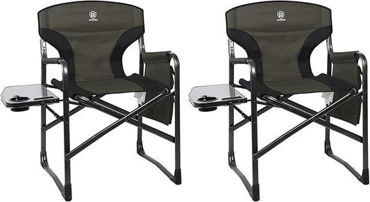 EVER ADVANCED Lightweight Folding Directors Chairs Outdoor, Aluminum Camping Chair with Side Table and Storage Pouch, Heavy Duty Supports 350LBS