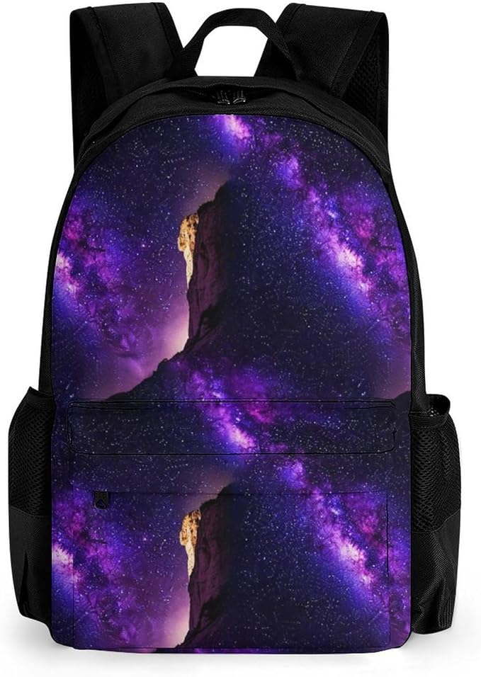 Lightweight Rucksack for Sports Travel Running, Big Capacity Multipurpose Anti-Theft Bookbag, Purple Space Galaxy Shimmering Travel and Sport Backpack Rucksack