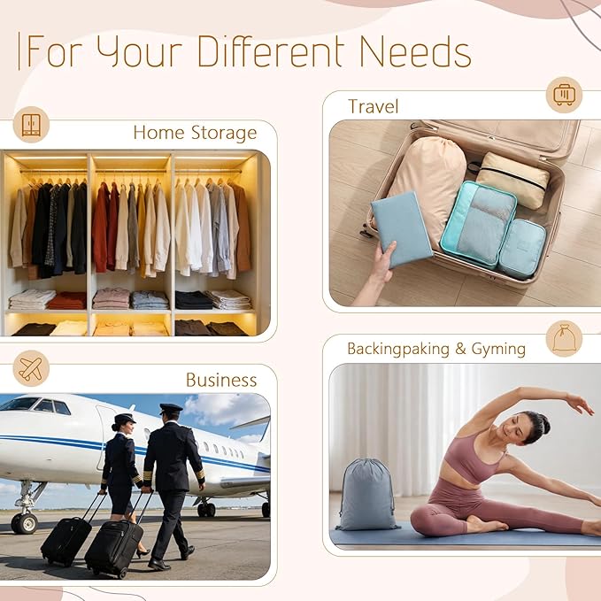 9 Pcs Packing Cubes Set for Travel with Waterproof Clothing Cubes Toiletry Shoe Laundry Jewelry Bag for Women Men (Light Khaki)