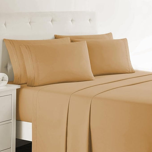 Clara Clark Twin Sheets, 5 Piece Set - Hotel Luxury Sheets for Twin Size Bed, Super Soft Bedding Set, Twin Size, Camel Gold