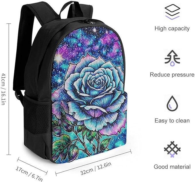 Supdreamc Backpack Multipurpose Anti-Theft Large Capacity Bookbag, Galaxy Flower Glitter Travel Hiking Daypack With Side Pockets