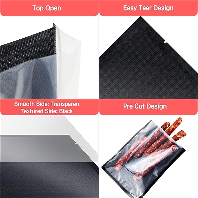 CANLENPK Vacuum Sealer Bags, Food Storage Bag, Seal Meal Snack Fruit Nut, Boil Steam Heat Freeze Sous Vide Food Sealable Bags (Black Back, 20x30cm,50Bag)