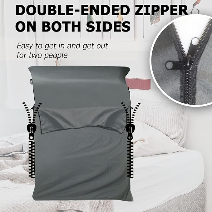 Frelaxy Sleeping Bag Liner, XL Travel Sheet & Camping Sheet for Backpacking, Hotel, Hostels & Traveling, Comfy & Easy Care, Full-Length Zipper/No Zipper, 4 Seasons Warm Cold Weather