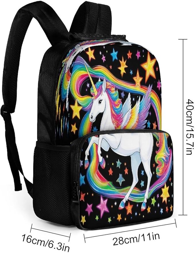 Daypack Backpack Polyester Anti-Theft Multipurpose Colorful Space Rainbow Unicorns Bookbag Big Capacity Travel Hiking Camping Rucksack With Smooth Zippers