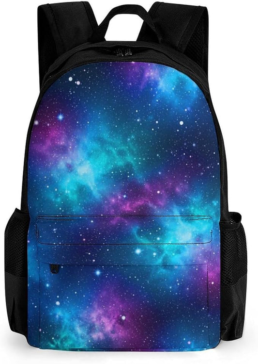 Men Women Polyester Purple Galaxy Blue Casual Daypack Large Capacity Carry On Bag With Adjustable Shoulder Straps for Camping Work Running