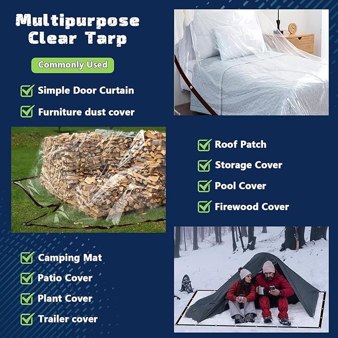 Clear Tarps Waterproof 7X8 with Grommets Clear Vinyl Tarp Heavy Duty Outdoor Clear Plastic Tarp Clear PVC Covering for Patio Henhouse Porch Canopy Plant Camping