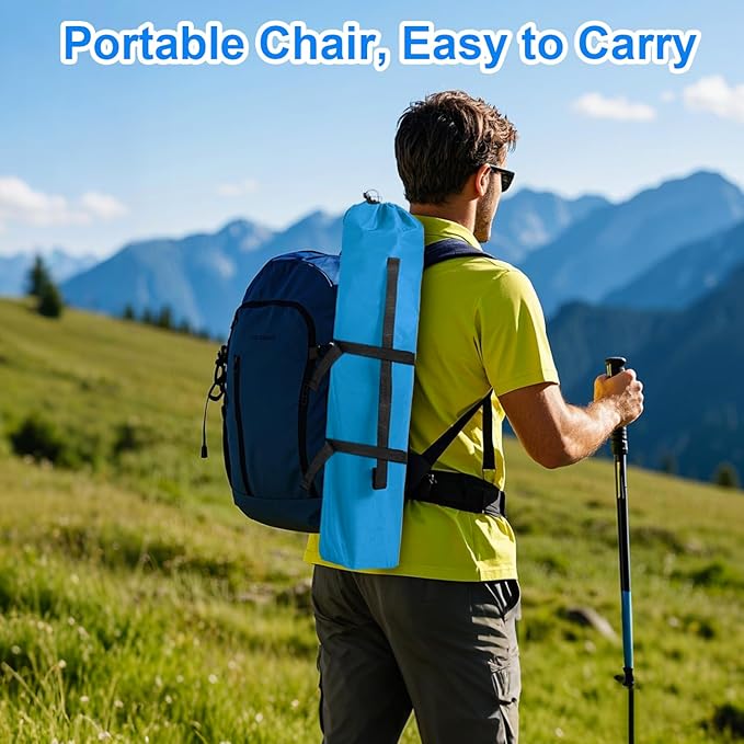 Folding Camping Chair, 225lb Capacity, Includes Cup Holder & Side Storage Bag, 5.5lbs Portable for Beach, Camping, Sport,2PCS Blue