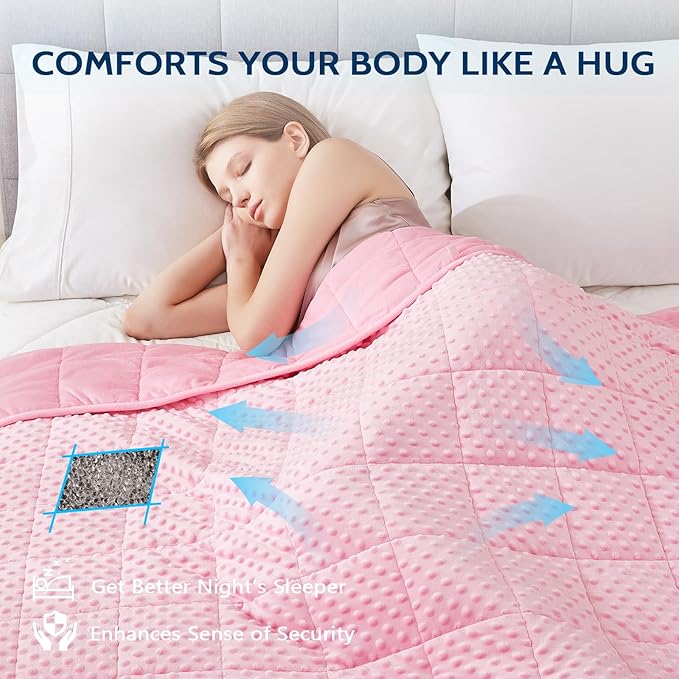 L'AGRATY Weighted Blanket - 40"x60" 10lbs Minky Dots Heavy Blanket with Glass Beads Soft Breathable for All-Season Summer Fall Winter Thick Comfort for Sleeping