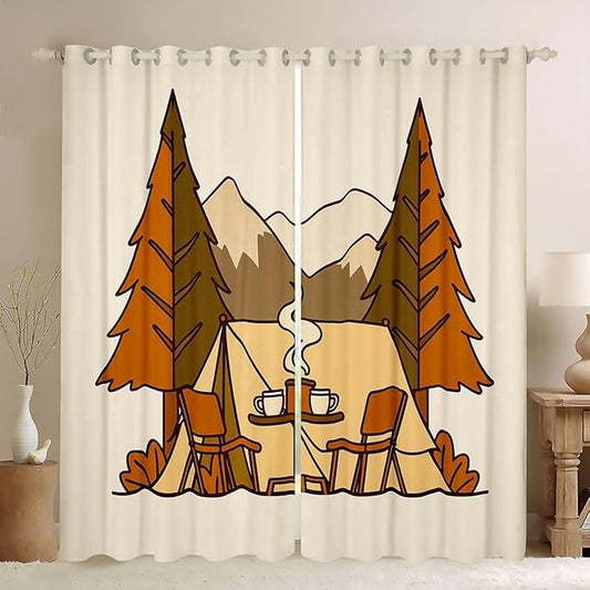 Erosebridal Rv Camper Window Curtains 42" Wx90 L Camping Themed Blackout Curtains for Bedroom Living Room,Vintage Country Farmhouse Window Treatments Campfire Mountain Tree Drapes Decor 2 Panels